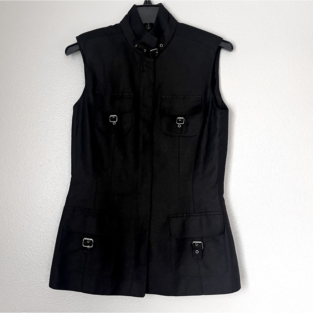 Tahari Arthur S. Levine Women Front Slipper Sleeveless Vest‎ Black 4 Safari